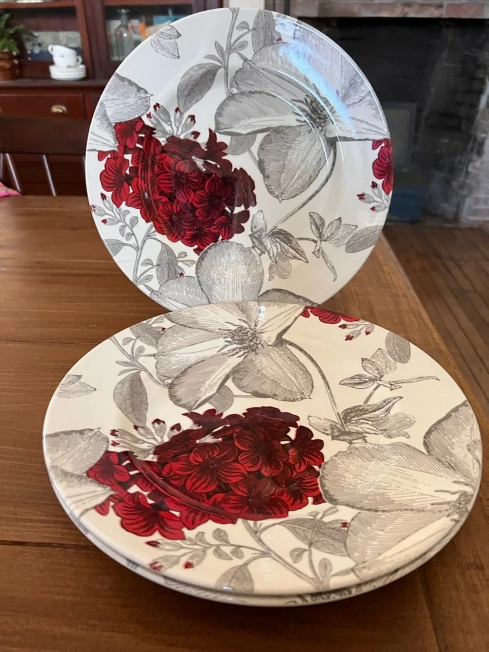 4 Andrew Tanner Royal Stafford Clematis Red Gray Flowers Dinner Plates 11”